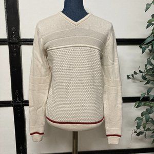 Mens Armani Exchange Wool Blend Sweater, Cream White w/Red Trim, Small